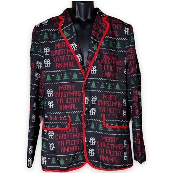 Holiday Blazer Merry Christmas Ya Filthy Animal “Home Alone” Men’s M 38-40 - Picture 1 of 11